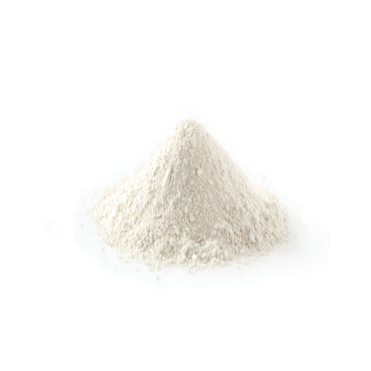 Bisglicinato de Magnesio Liposomal en polvo - montaña de polvo blanco a hueso sobre fondo blanco