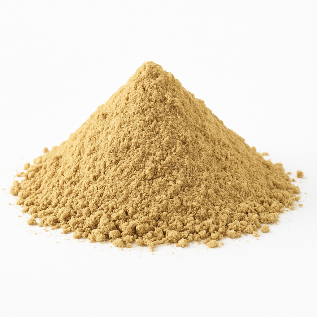 Jengibre en polvo 100% natural sobre fondo blanco – raíz seca molida ideal para infusiones, cocina y bienestar digestivo